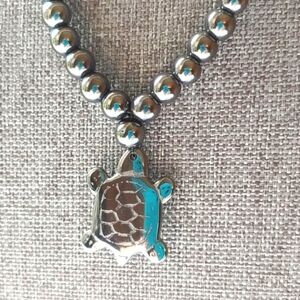 Hematite turtle necklace new